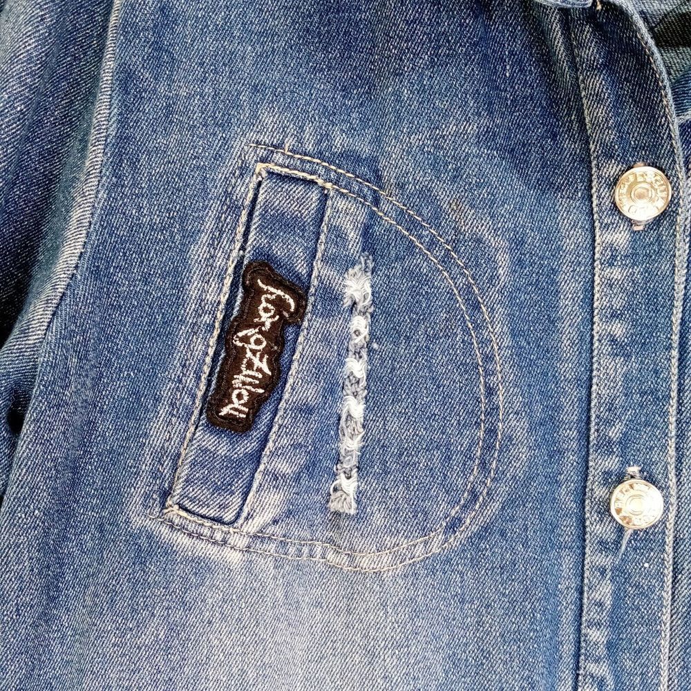 Boom Sequin Hi-Low Hem Denim Jacket Girls Sz 10-12 Blue Distressed - Picture 5 of 14